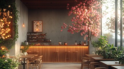 A corner of a lush coffee shop