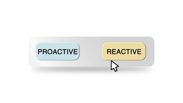 Cursor Choosing Proactive or Reactive Button illustrating a strategy and decision-making concept on a white background and green screen