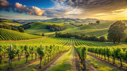 Fototapeta premium Vineyard in a picturesque rural region with rolling hills and grapevines , vineyard, rural, scenic, hills