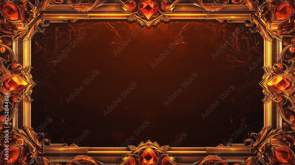 Poster game button magic collection - golden frames with ruby gem accents. fantasy interface elements with 