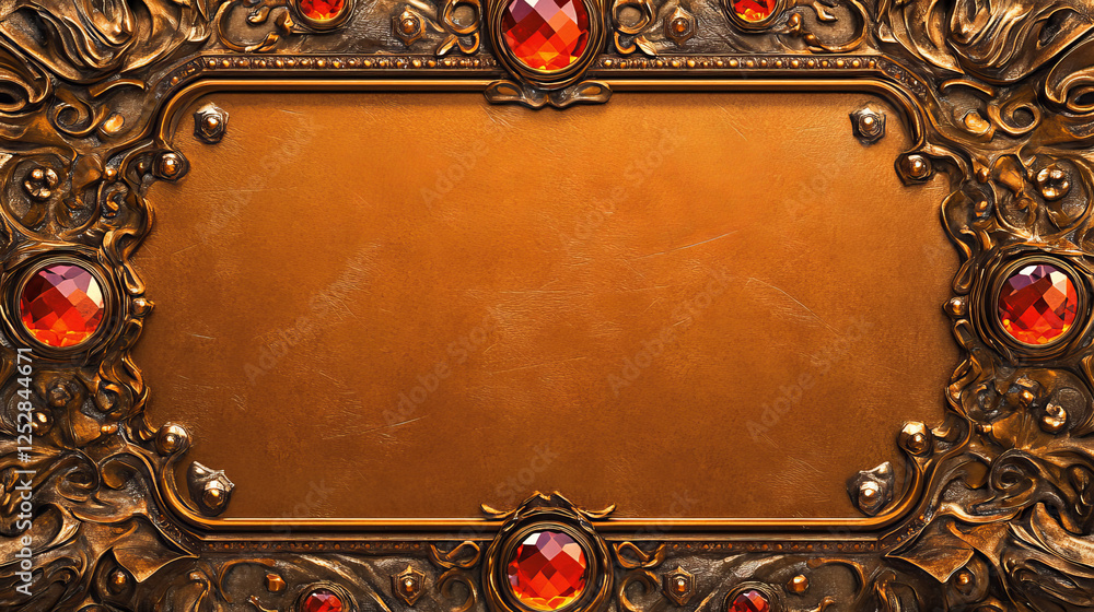 Poster game button magic collection - golden frames with ruby gem accents. fantasy interface elements with 