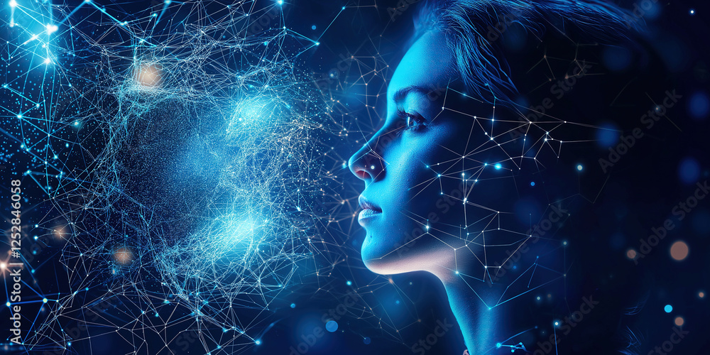 Poster human head with binary code