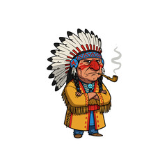 Native American Chief Cartoon Smoking Pipe Illustration
