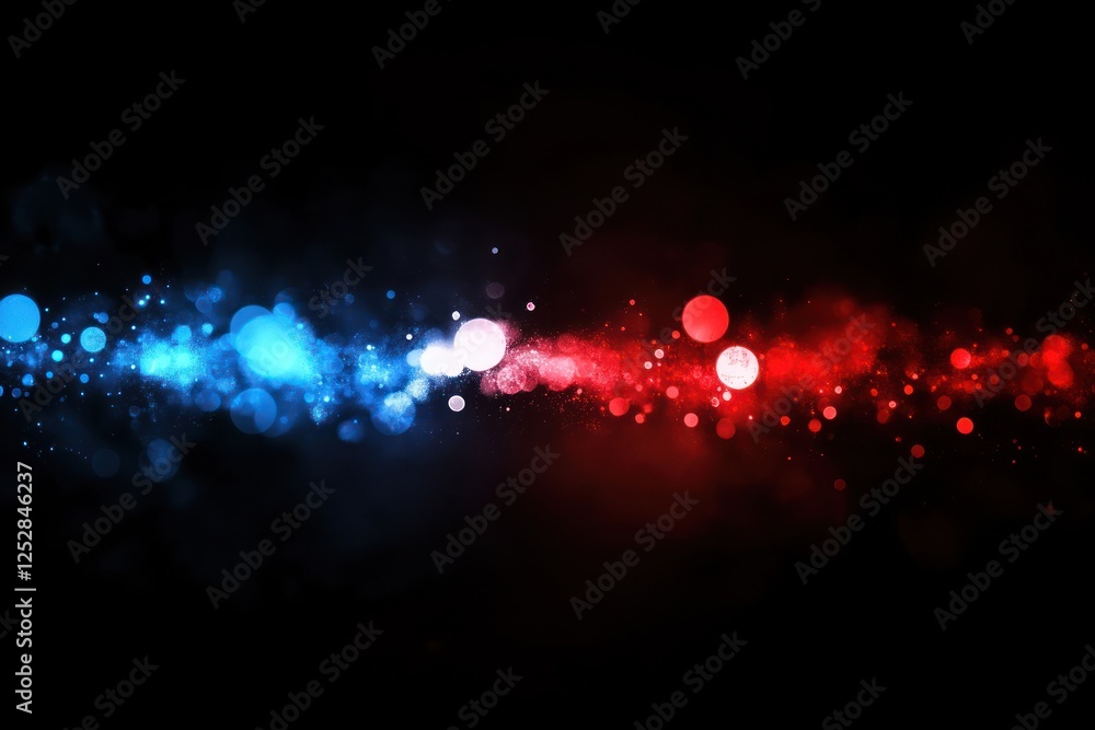 Poster vibrant abstract background featuring a dynamic blend of blue and red bokeh lights, creating a sense