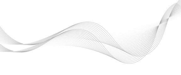 Grey Wave Swirl, frequency sound wave, twisted curve lines with blend effect. Abstract grey wave lines on transparent background. 