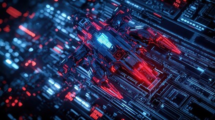 Fototapeta premium Futuristic Drone On Circuit Board With Glowing Lines