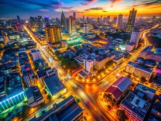 Custom blinds with your photo Aerial Drone Shot: Vibrant City Nightlife, Blurred Lights, Bustling Streets