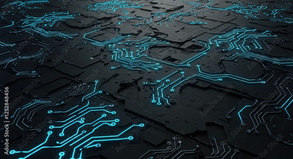 Aufkleber abstract circuit board texture: a mesmerizing, abstract image of a dark gray circuit board with vibr