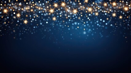 Abstract blurred bokeh lights on dark blue background - festive Christmas and new year holiday template with glittering defocused stars and sparkling