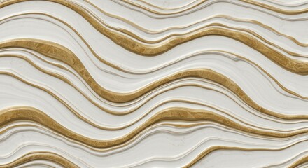 Elegant Gold and White Wave Texture: Luxurious abstract background featuring sinuous gold veins flowing across a creamy white backdrop.