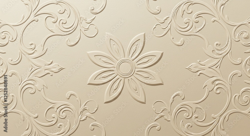 Poster embossed floral pattern: an elegant and intricate floral pattern is embossed on a cream-colored surf
