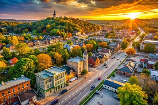 Aerial Drone View of Dundas, Ontario Cityscape - 4K High Resolution Stock Photo