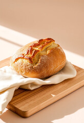 Rustic Sourdough Bread on Wooden Board | Natural Light Food Photography | Vertical Minimal Stock