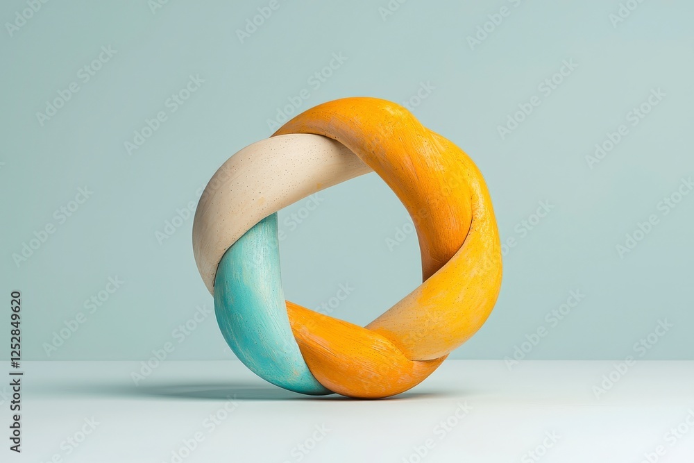 Poster colorful abstract sculpture of intertwined shapes on a pastel background representing unity and crea