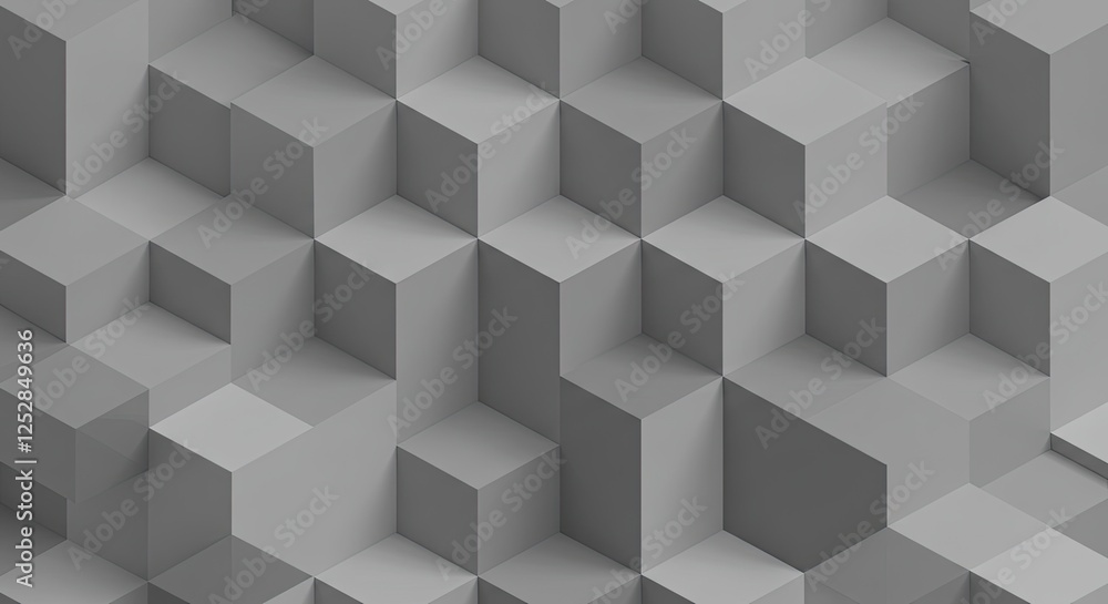 Poster grey cubes abstract texture: a mesmerizing pattern of three-dimensional grey cubes creates a visuall