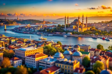Obraz premium Aerial Tilt-Shift View of Istanbul & Bosporus: Miniature Cityscape