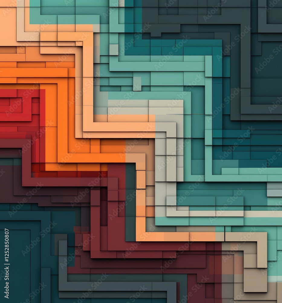 Poster abstract geometric patterns with vibrant colors and layered textures.