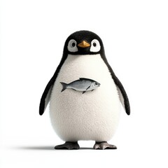 Fototapeta premium Cute Penguin Holding a Small Fish in Its Flippers
