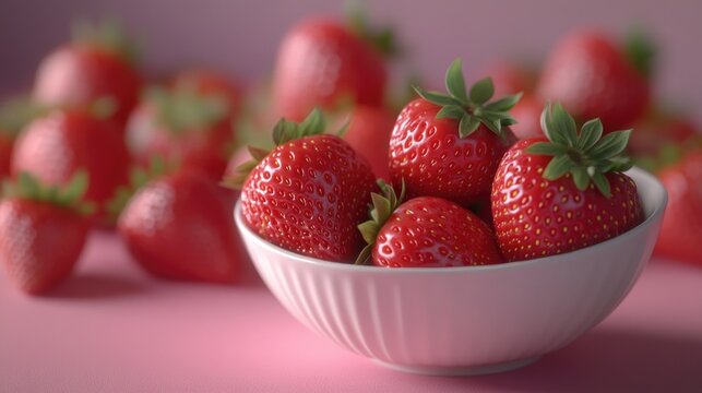 White ceramic bowl filled with red strawberries.