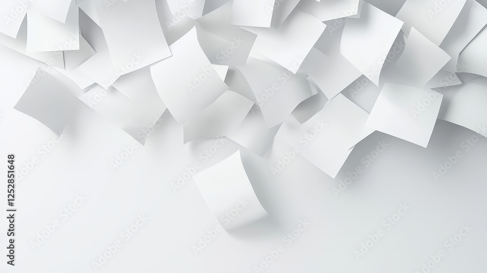 Aufkleber fly papers set. chaotic falling and flying empty white sheets group, scattered notes with curved pag