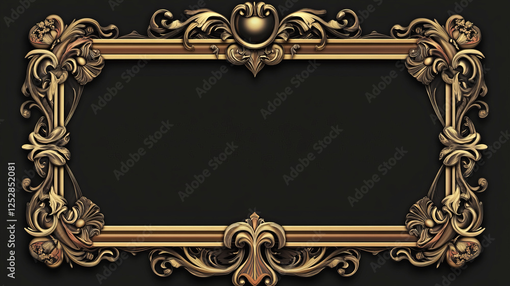 Poster gold ui game button frame. medieval border design for rpg. golden fantasy element for interface gui.