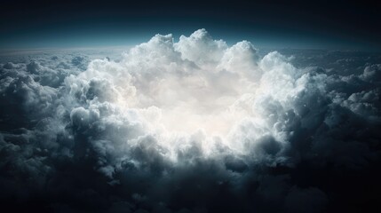Obraz premium Heavenly hole in clouds, aerial view, light shining through, hope concept, spiritual background