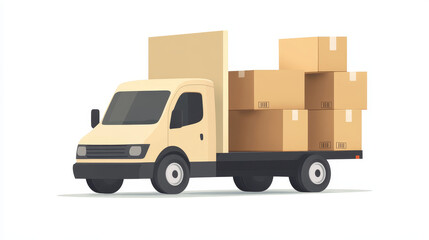 Delivery service logistic, express shipping. Vector cartoon illustration of warehouse with cardboard boxes, flying airplane and man courier deliver parcel to home door