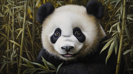 A Young Panda Amidst Lush Bamboo Forest