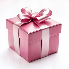 Obraz premium A beautiful pink gift box wrapped with a soft satin ribbon, perfect for birthdays, anniversaries, baby showers, or romantic surprises. This elegant and feminine present adds a charming touch to any oc