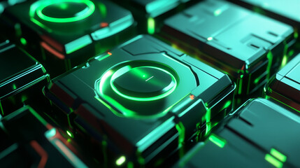 Fototapeta premium 3d render battery charge level diminishing progress from full green accumulator to empty indicator with flash inside. graphics icons of charging energy. Isolated cartoon illustration. 3D Illustration