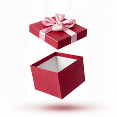 Fototapeta premium A luxurious red gift box with an elegant white bow, presenting a stylish and sophisticated unboxing experience. Perfect for birthdays, weddings, special occasions, and holiday celebrations, this chic 