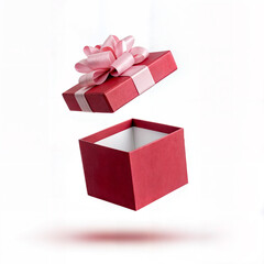Obraz premium A luxurious red gift box with an elegant white bow, presenting a stylish and sophisticated unboxing experience. Perfect for birthdays, weddings, special occasions, and holiday celebrations, this chic 