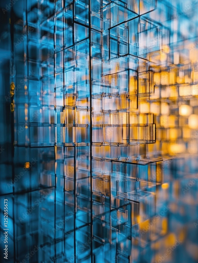 Poster a clear and transparent cube with light reflections on it