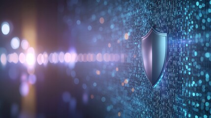 Digital Shield Symbol Over Data Encryption Background