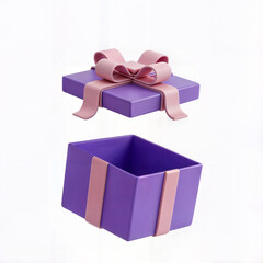 Fototapeta premium A luxurious purple gift box with an elegant pink bow, showcasing sophisticated and premium packaging. Perfect for weddings, birthdays, special occasions, and upscale celebrations, this chic and stylis