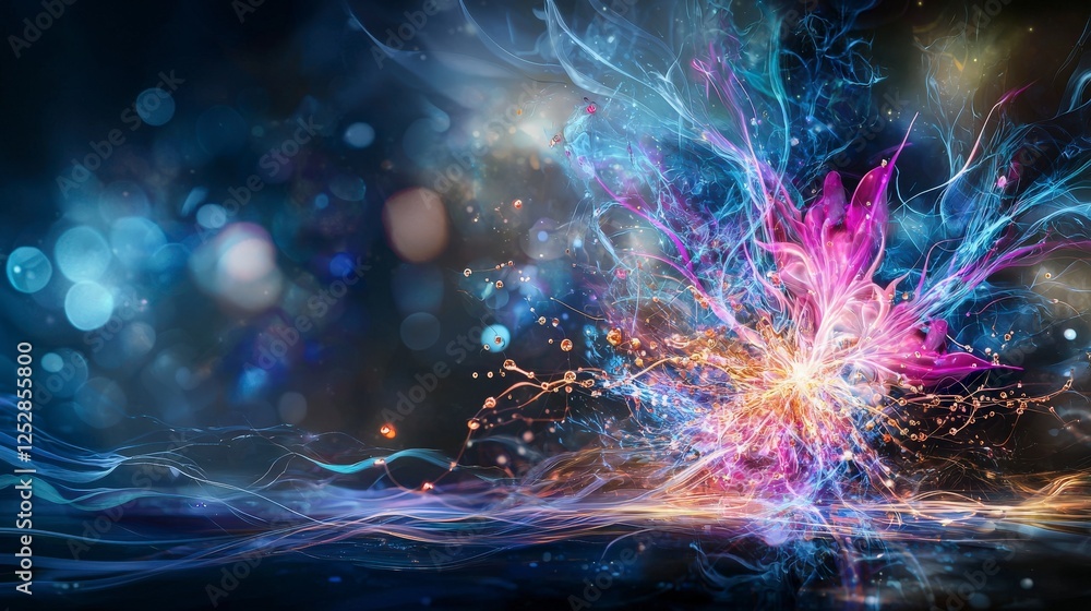 Aufkleber Electrons communicating through light and vibration effects abstract digital art cosmic environment vibrant viewpoint