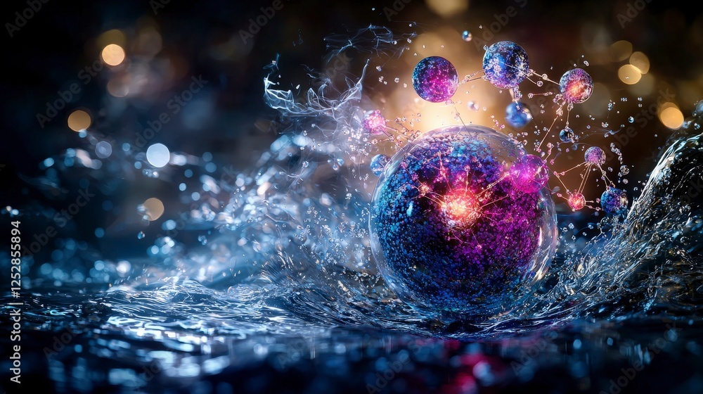 Aufkleber electrons communicating with light and vibration cosmic water splash abstract art colorful environme