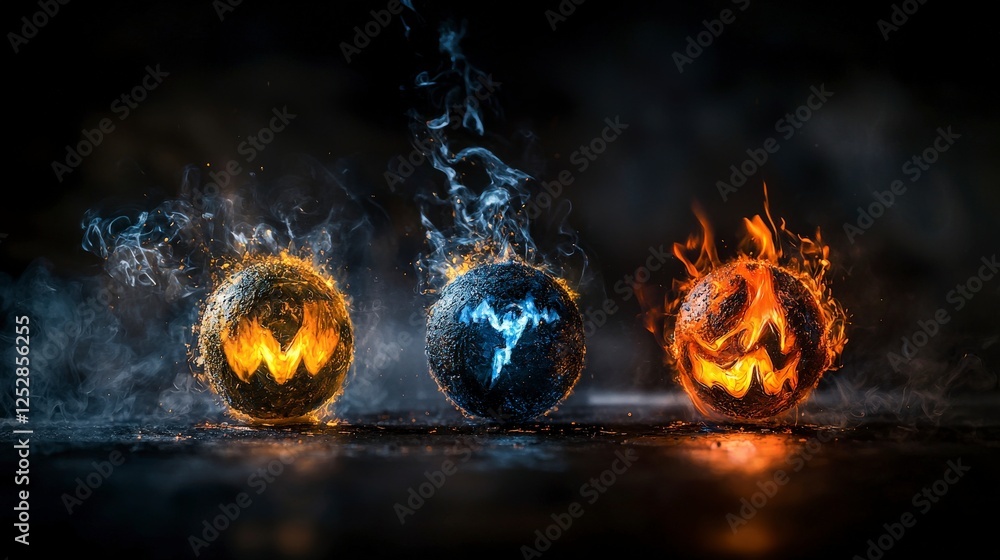Poster dynamic energy emotions colorful fire and ice balls ignite feelings studio setup abstract art close-