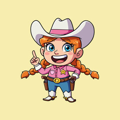 Cute Cowgirl Cartoon Character Design Illustration