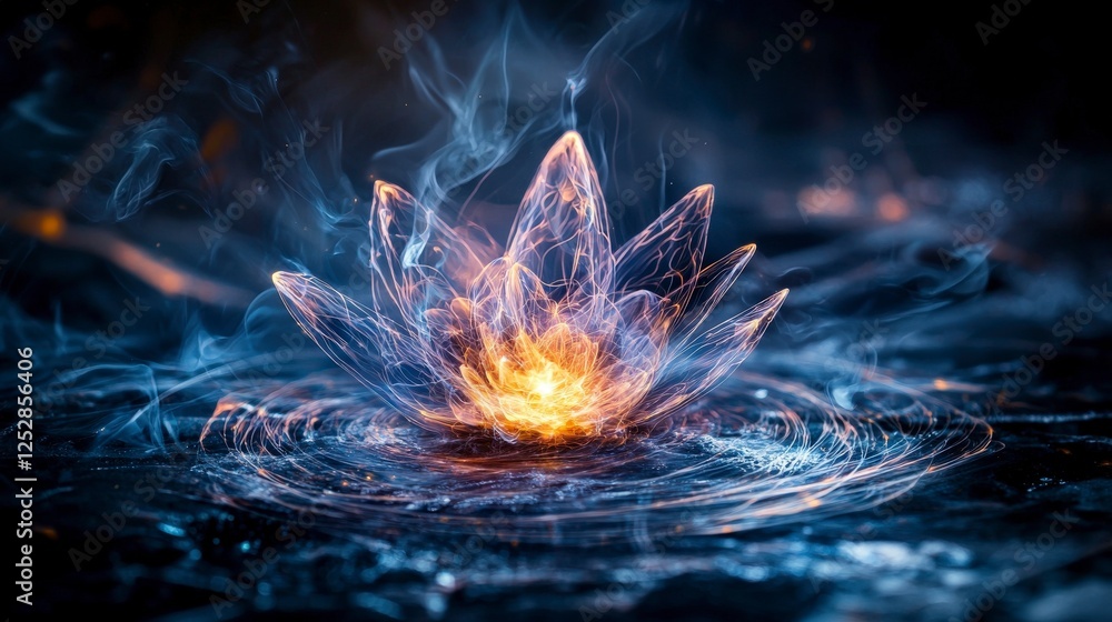 Aufkleber Dynamic energy shapes emerge from water abstract art tranquil environment close-up view visual concept