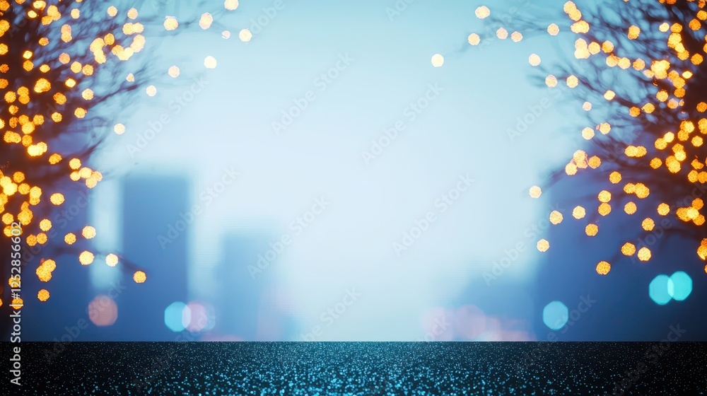 Poster Soft Bokeh Background with Warm Lights at Dusk