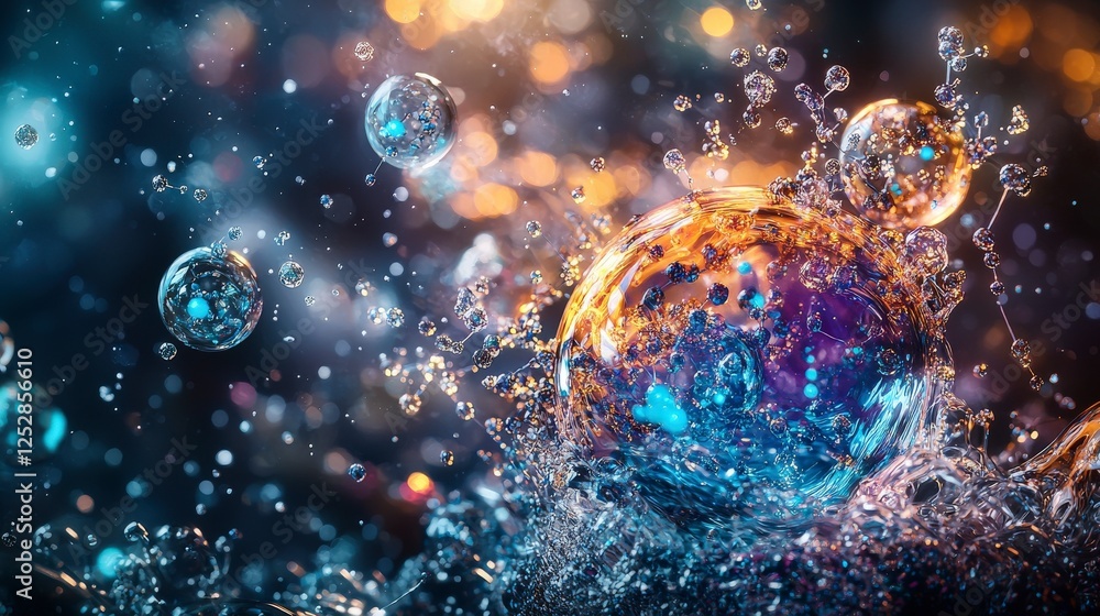 Aufkleber dynamic water droplets nature abstract art vibrant environment close-up energy within atoms creating