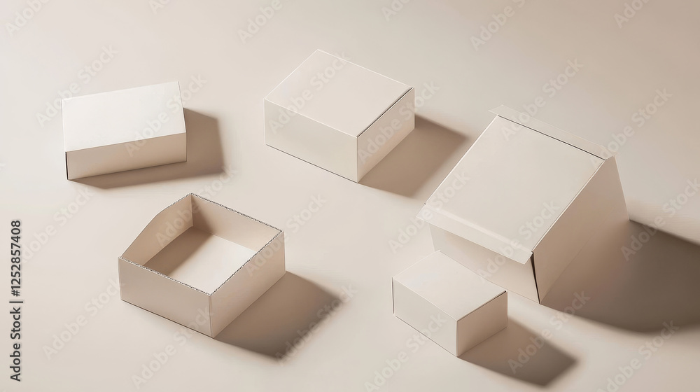 Poster white cardboard open empty box mockup. realistic vector illustration set of blank carton package in 