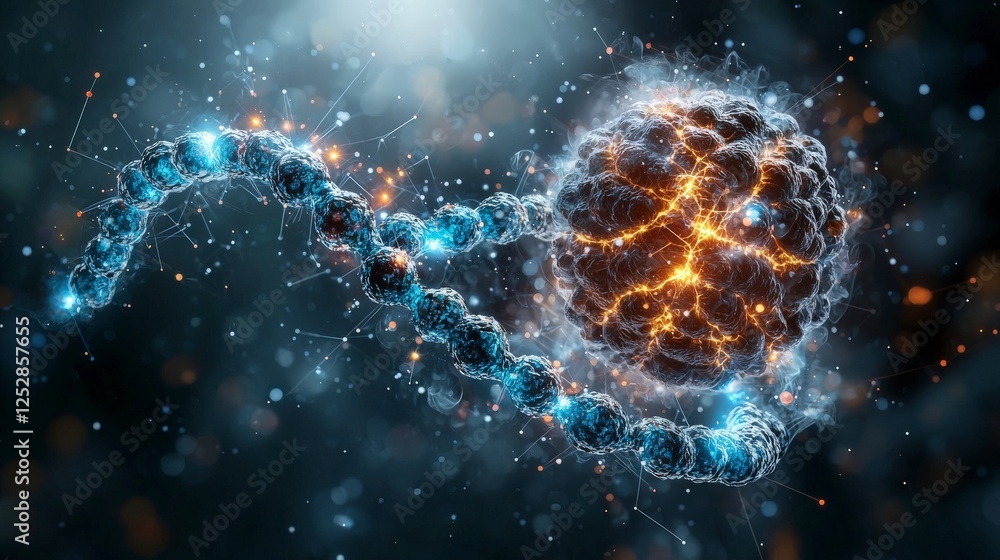 Poster genes sending signals glowing pulses in molecular biology science lab digital art abstract viewpoint