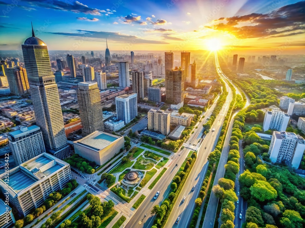 Poster aerial view of cityscape showing infrastructure report location