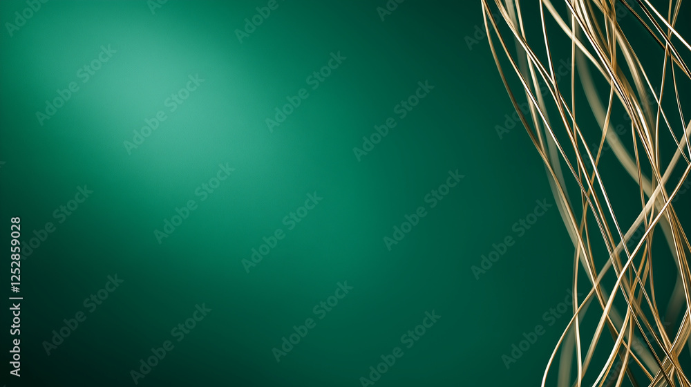 Poster elegant green gradient background with subtle metallic gold lines and intricate wall art patterns, e