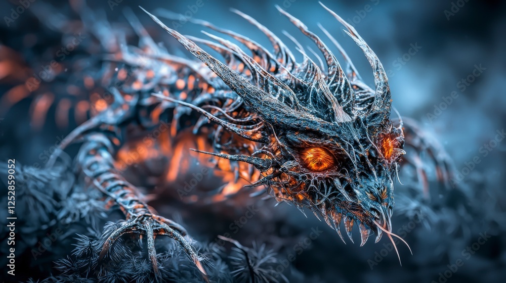 Poster Mysterious hybrid dragon encounter fantasy realm digital art surreal landscape intimate close-up imagination unleashed