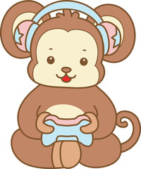 Cute Monkey vector icon. Funny baby Monkey animal series stock illustration. life of fluffy Monkey designs.