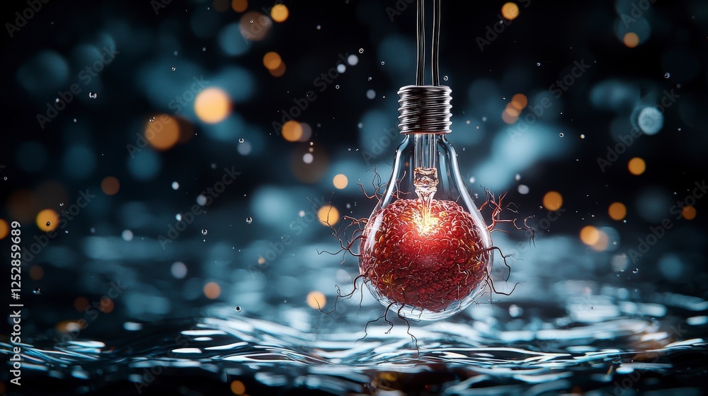 Aufkleber illuminating thoughts a glowing lightbulb in water abstract concept reflective environment enigmatic