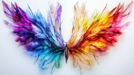 Enchanting humans with colorful wings in a vibrant art installation abstract environment artistic perspective